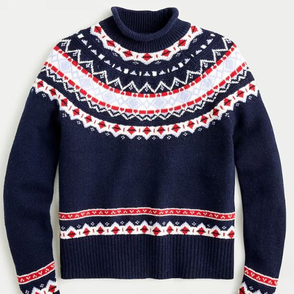 J. Crew Women's rollneck sweater in Fair Isle Navy Size M NEW